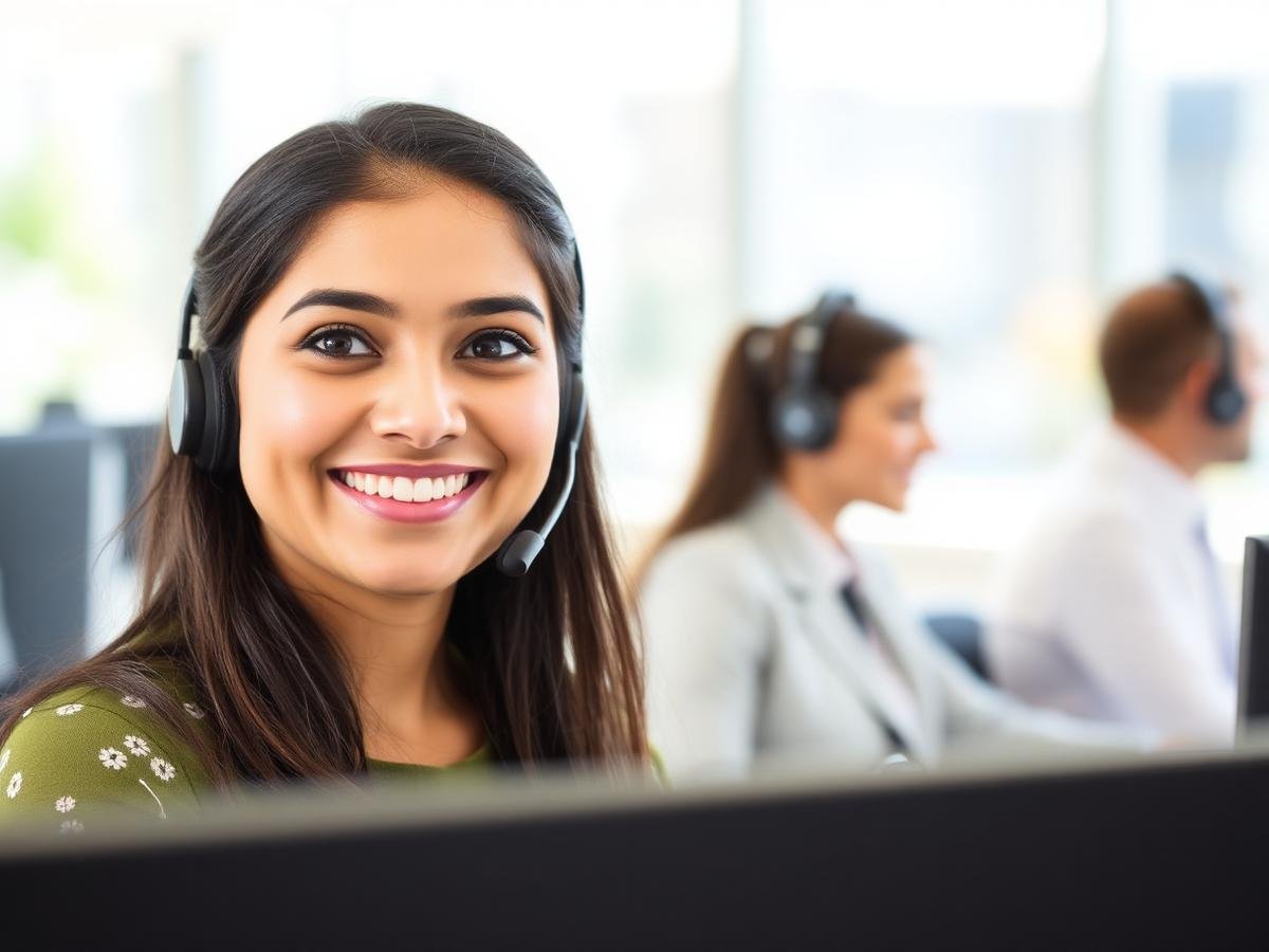 Customer support agent wearing a headset